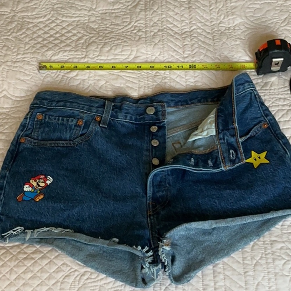 Levi's 501 Nintendo Blue Denim Shorts with Super Mario Patches